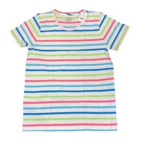 NWT J. Crew White/Blue/Pink/Green Striped Graphic Cotton Tee